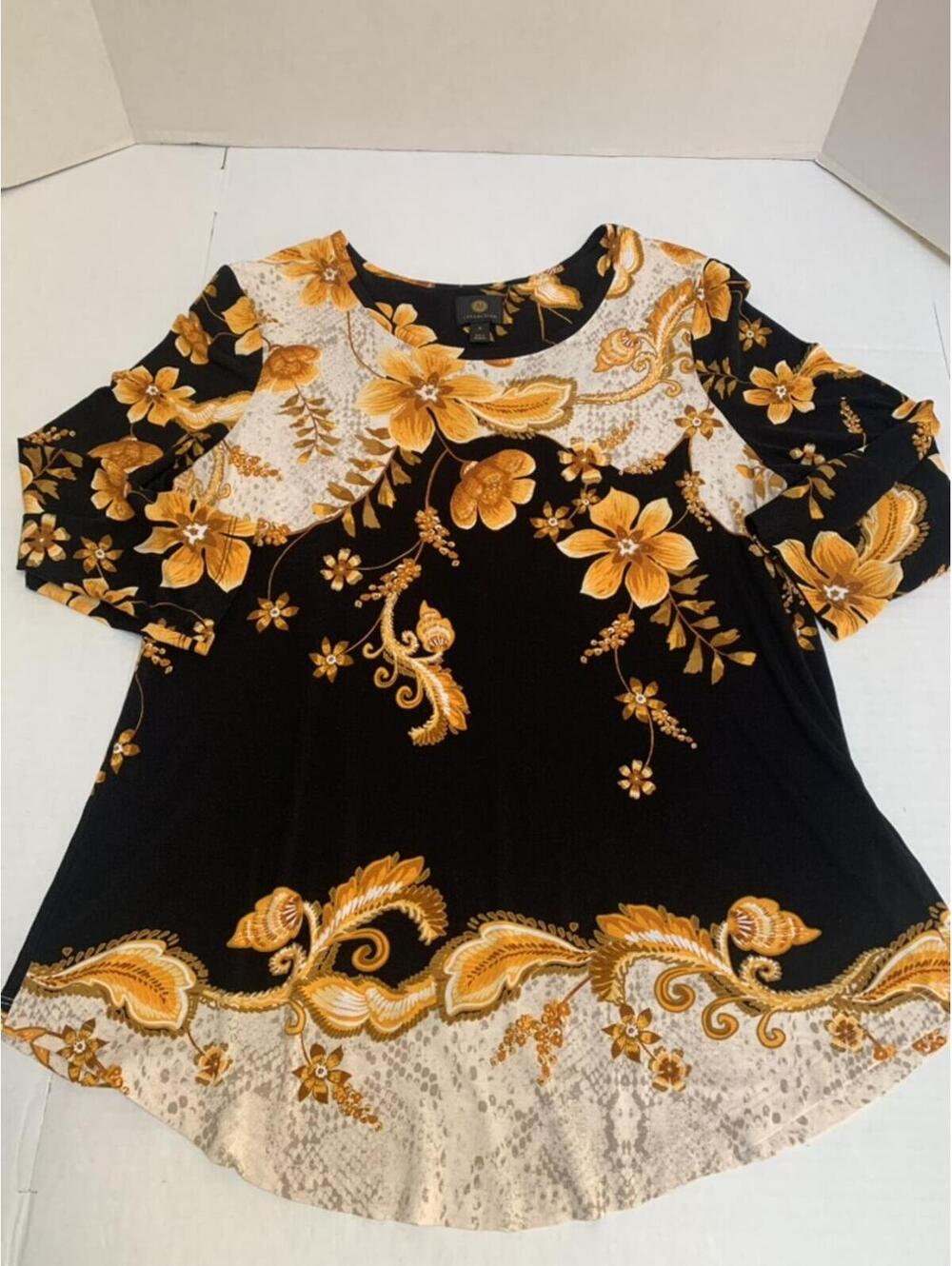 JM Collection Womans Size Medium Black and Gold Tunic Shirt Blouse Top - Picture 5 of 9